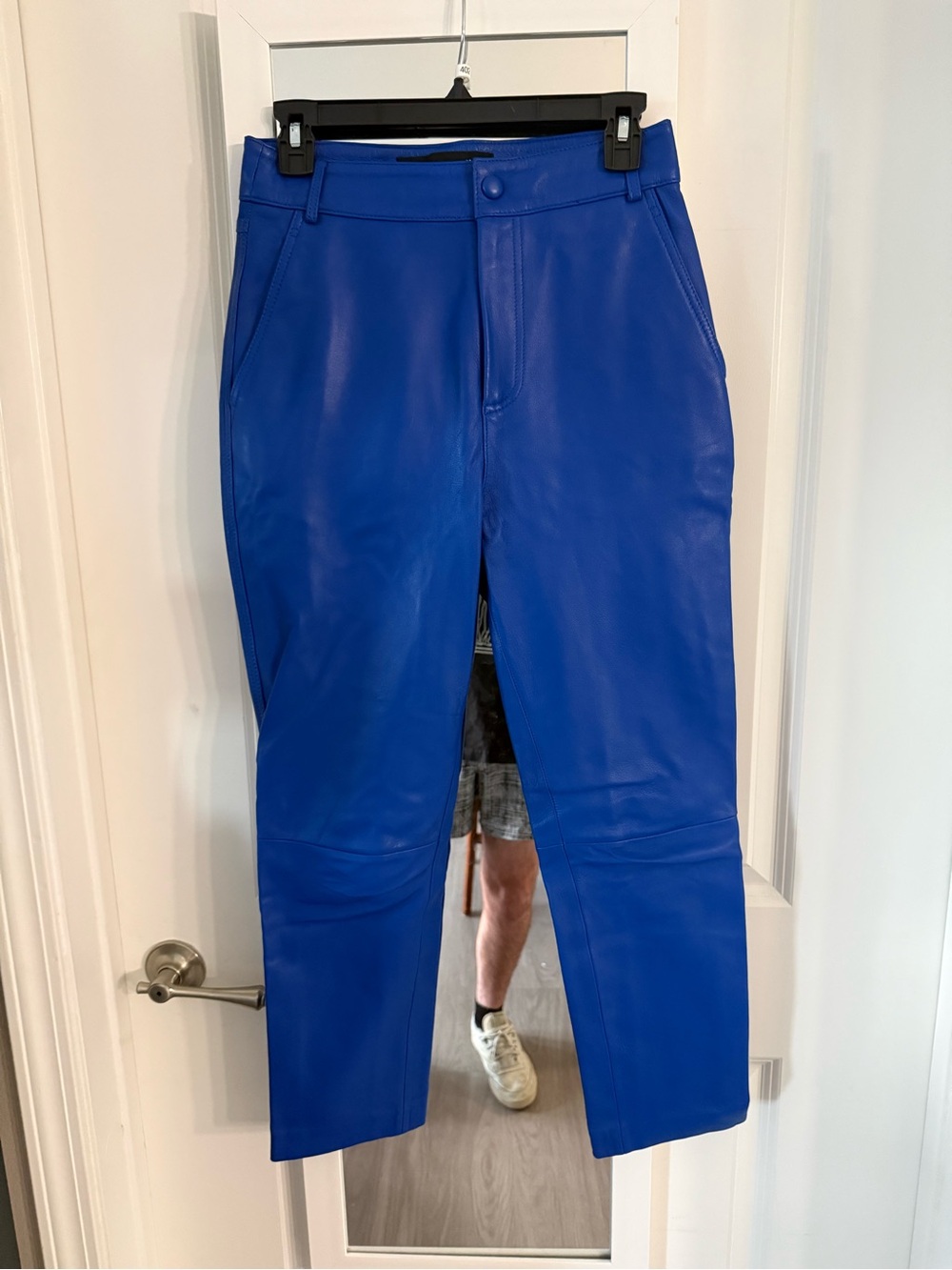 Uterqüe Blue Genuine Sheep Leather High Rise Cropped Pants Size S 26